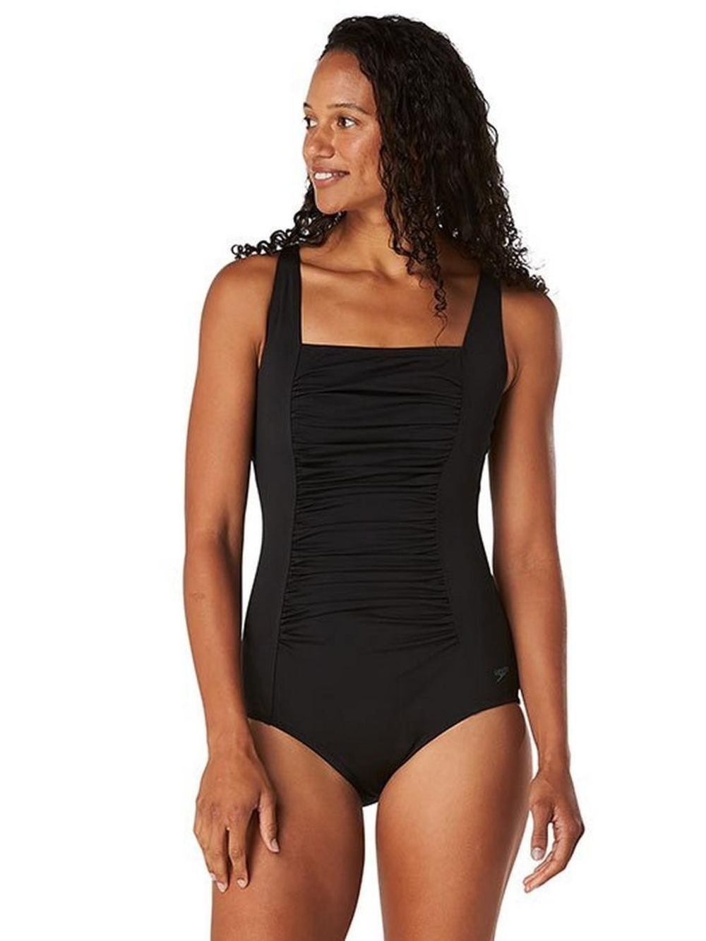 Speedo Women's Solid Shirred One Piece Swimsuit - Picture 3 of 7